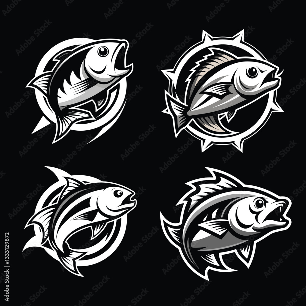 Bold and Artistic Fish Emblems: Premium Vector Creations for Distinctive Designs Bold and Artistic Fish Emblems: Premium Vector Creations for Distinctive Designs