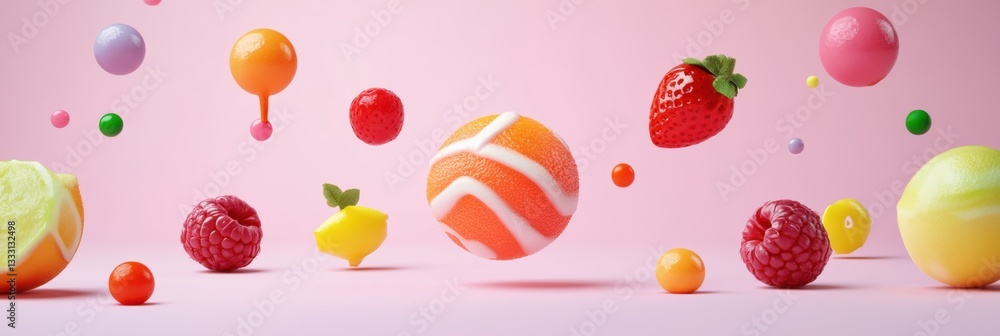 Colorful fruits like lemons and raspberries are soaring through the air in a vibrant display. Colorful fruits like lemons and raspberries are soaring through the air in a vibrant display.