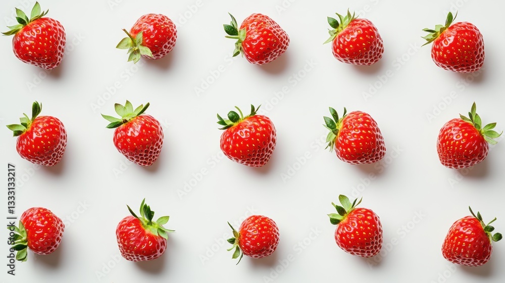 A detailed view of fresh strawberries on a clean white background. A detailed view of fresh strawberries on a clean white background.