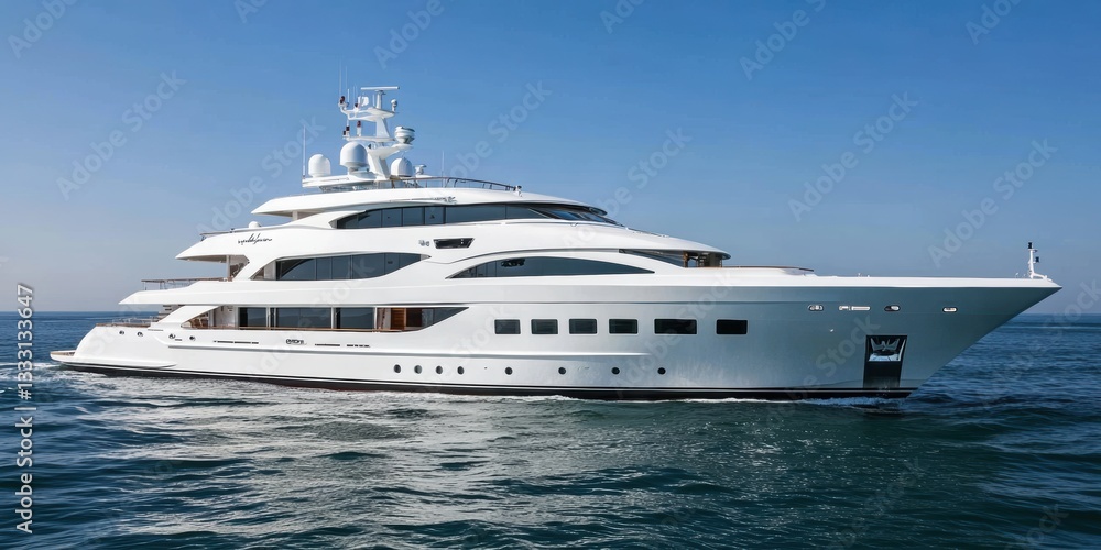 White yacht sailing in the ocean under a clear blue sky. White yacht sailing in the ocean under a clear blue sky.