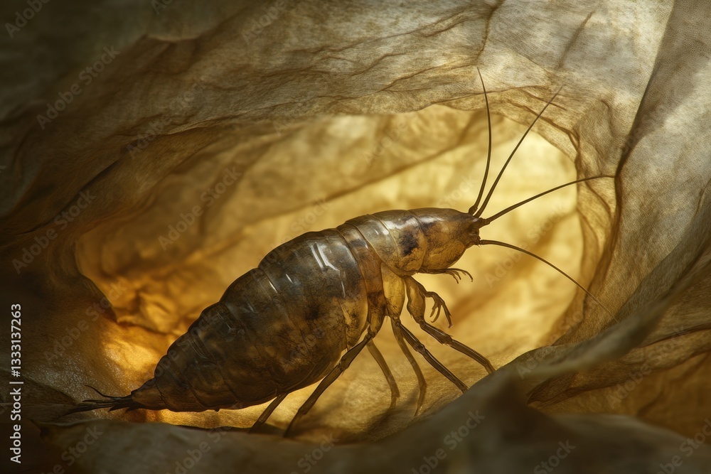 Close-Up of a Shrimp-like Creature in a Soft Glow Environment Close-Up of a Shrimp-like Creature in a Soft Glow Environment