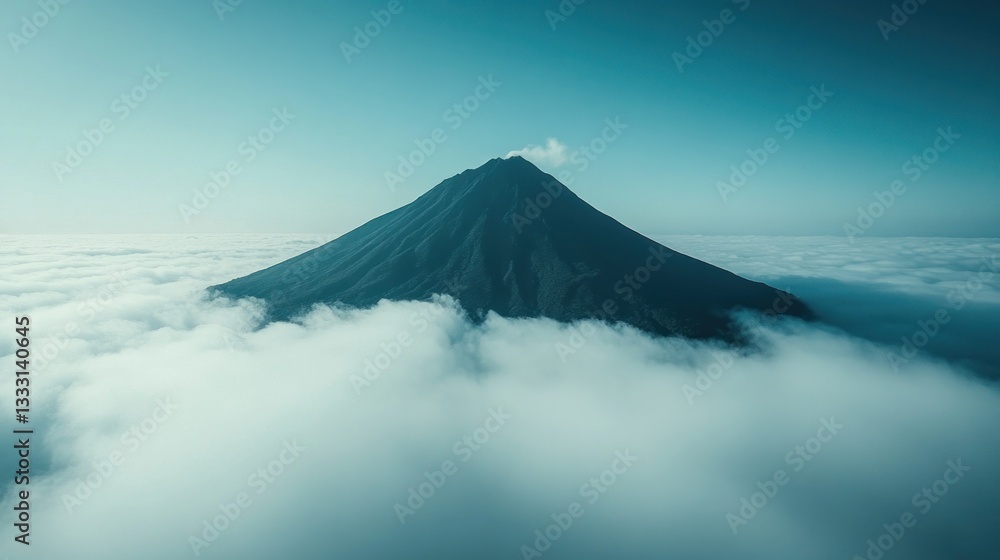 Fototapeta premium Majestic volcano peak above a sea of clouds