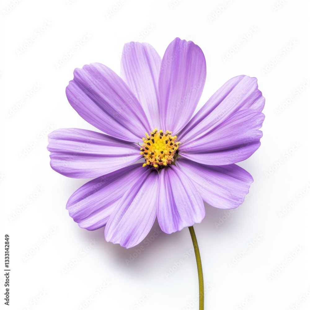 A vibrant purple flower featuring a yellow center on a clean white background. A vibrant purple flower featuring a yellow center on a clean white background.