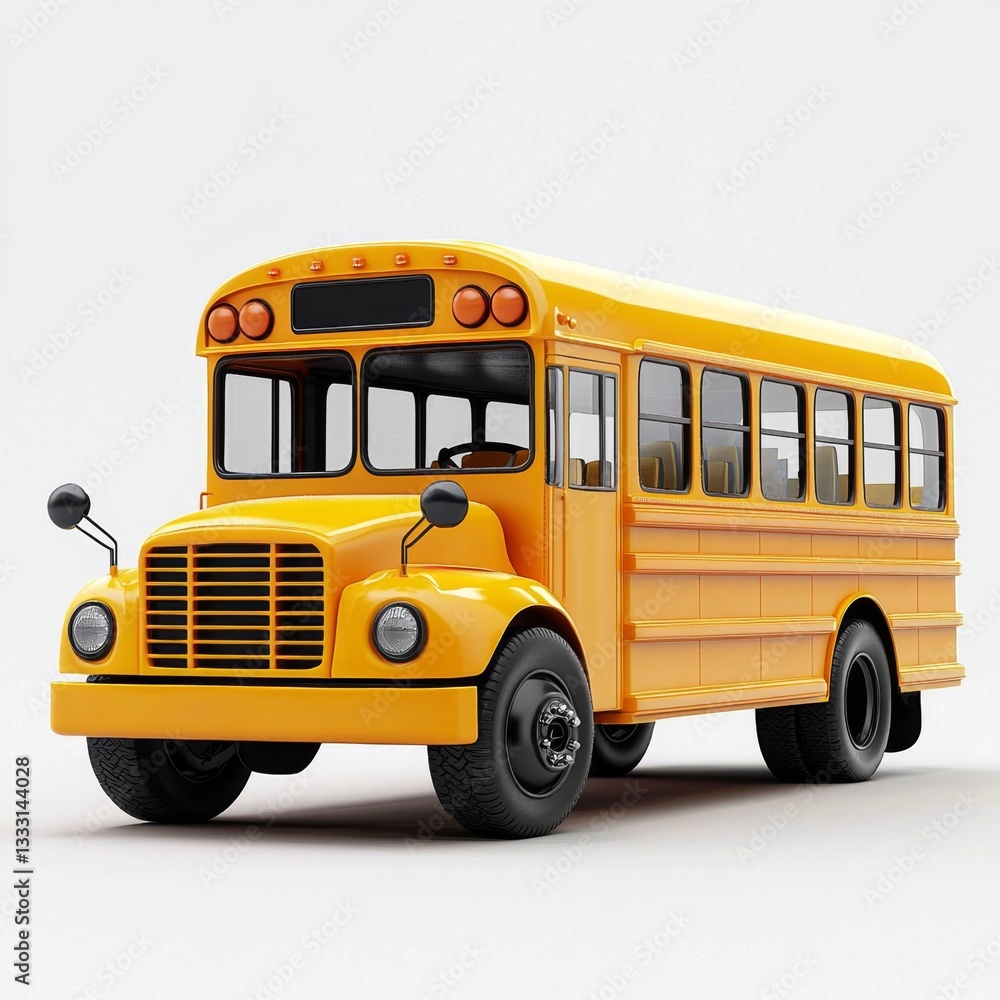 A colorful school bus icon isolated against a crisp white backdrop. A colorful school bus icon isolated against a crisp white backdrop.
