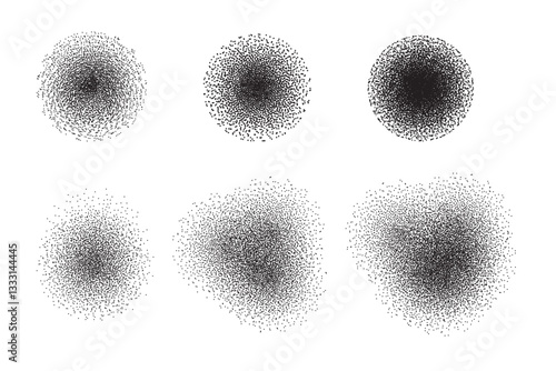 Paint spray noise of grains or brush dust and black sand particles, vector abstract shape effect. Wavy spray paint in graffiti ink style with grainy noise texture of black dots and rough dust. SVG