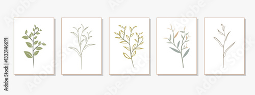 Set of Elegant Nature Inspired Posters Featuring Delicate Leaves and Neutral Color Palette for Interior Design and Eco Branding
