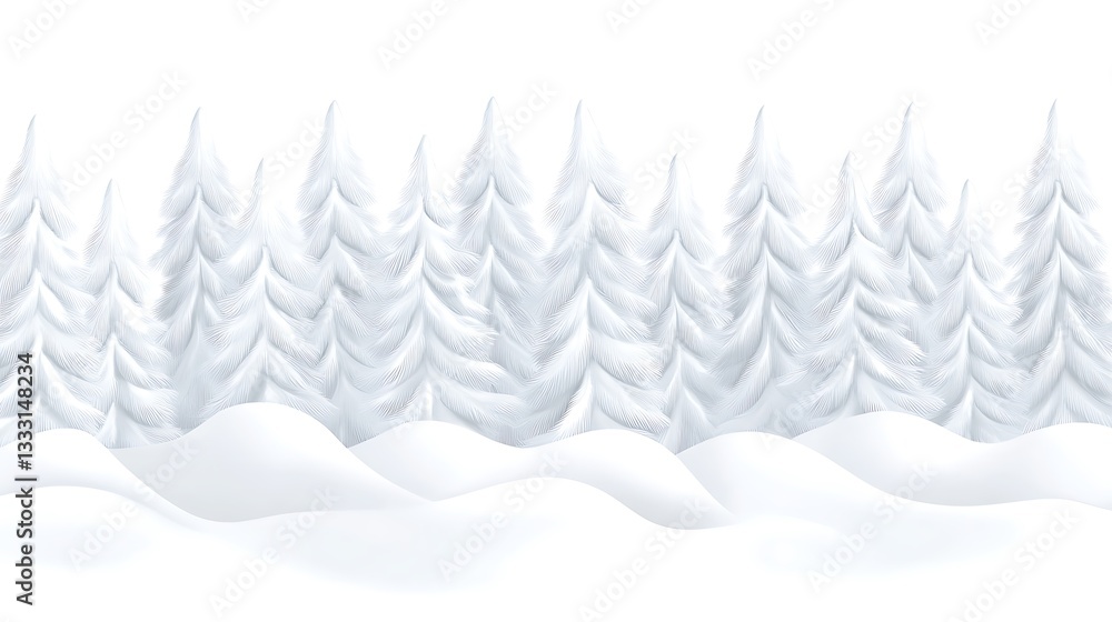 Fototapeta premium Snowy Winter Forest Seamless Border.