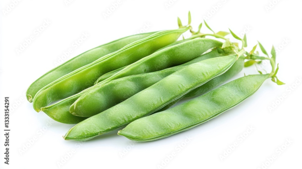 Fresh green peas scattered on a clean white surface. Fresh green peas scattered on a clean white surface.