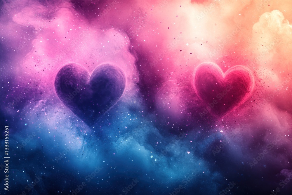 Fototapeta premium Cosmic hearts in vibrant nebulae