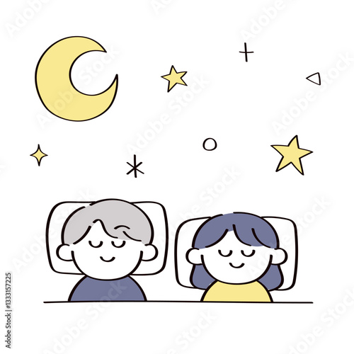 眠っている夫婦のイラスト