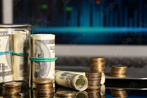 Golden coins with dollars o...