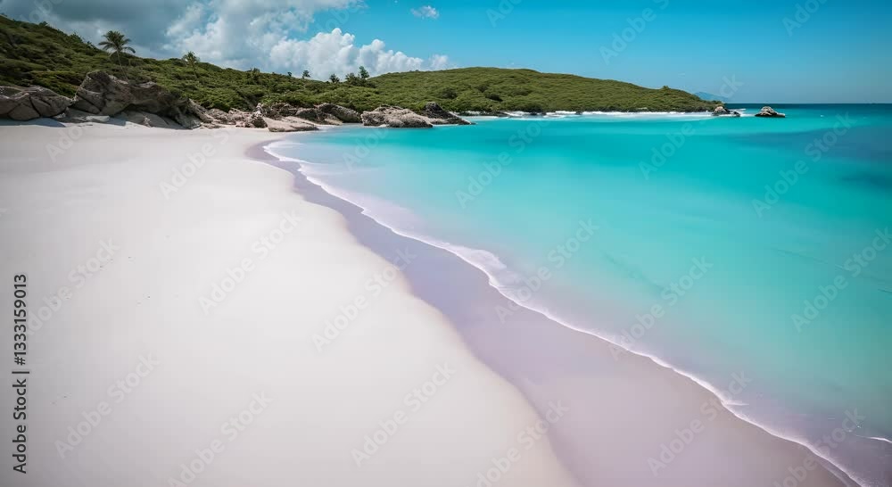 Serene Tropical Beach with Lush Greenery and Clear Crystal Water. Serene Tropical Beach with Lush Greenery and Clear Crystal Water.