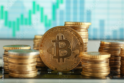 Many golden bitcoins on tab...