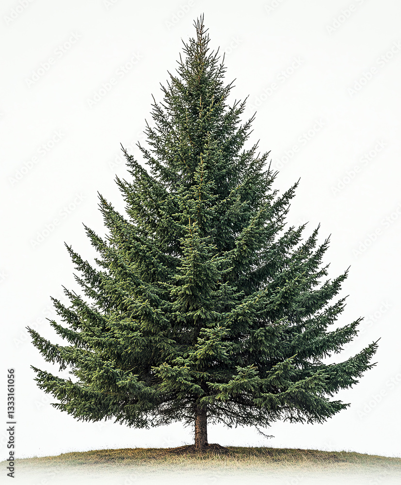 Fototapeta premium towering spruce tree with rich green hues stands sharply detailed
