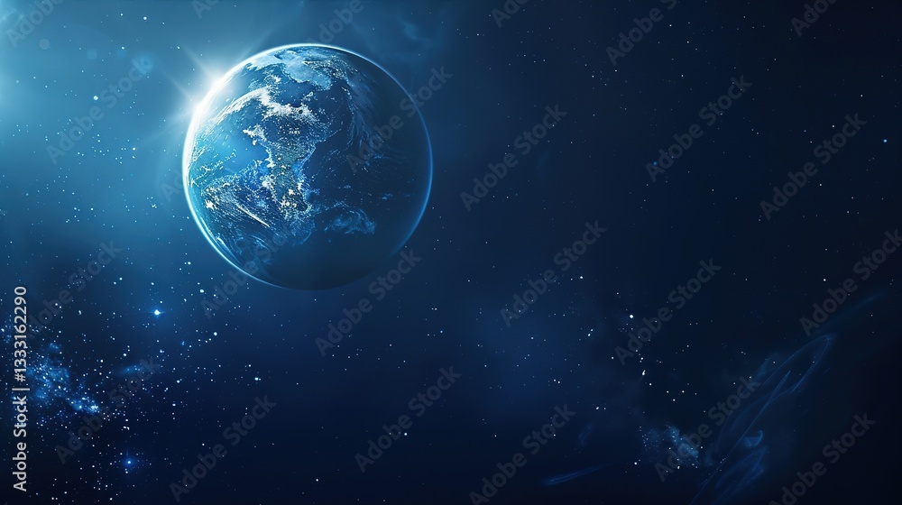 Obraz premium Blue_technology_Earth_planet_starry_sky_gradient