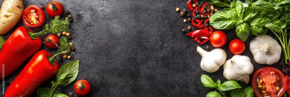 A close-up view of fresh vegetables on a table against a dark background.