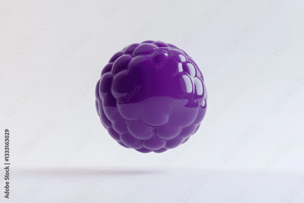 A 3D rendered image of a purple, glossy, blackberry-like sphere against a white background. A 3D rendered image of a purple, glossy, blackberry-like sphere against a white background.