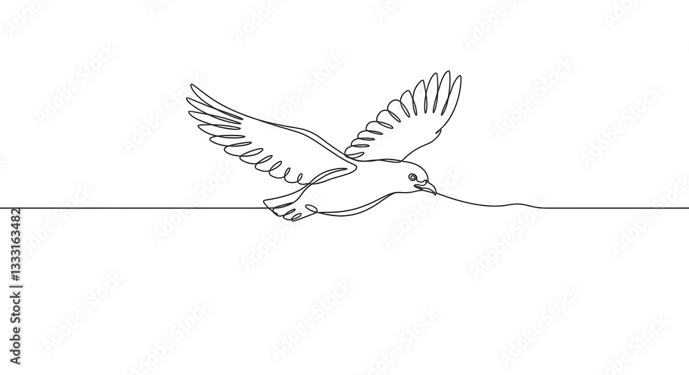Obraz premium Elegant One-Line Drawing of a Bird in Flight Minimalist Art Print, on white background