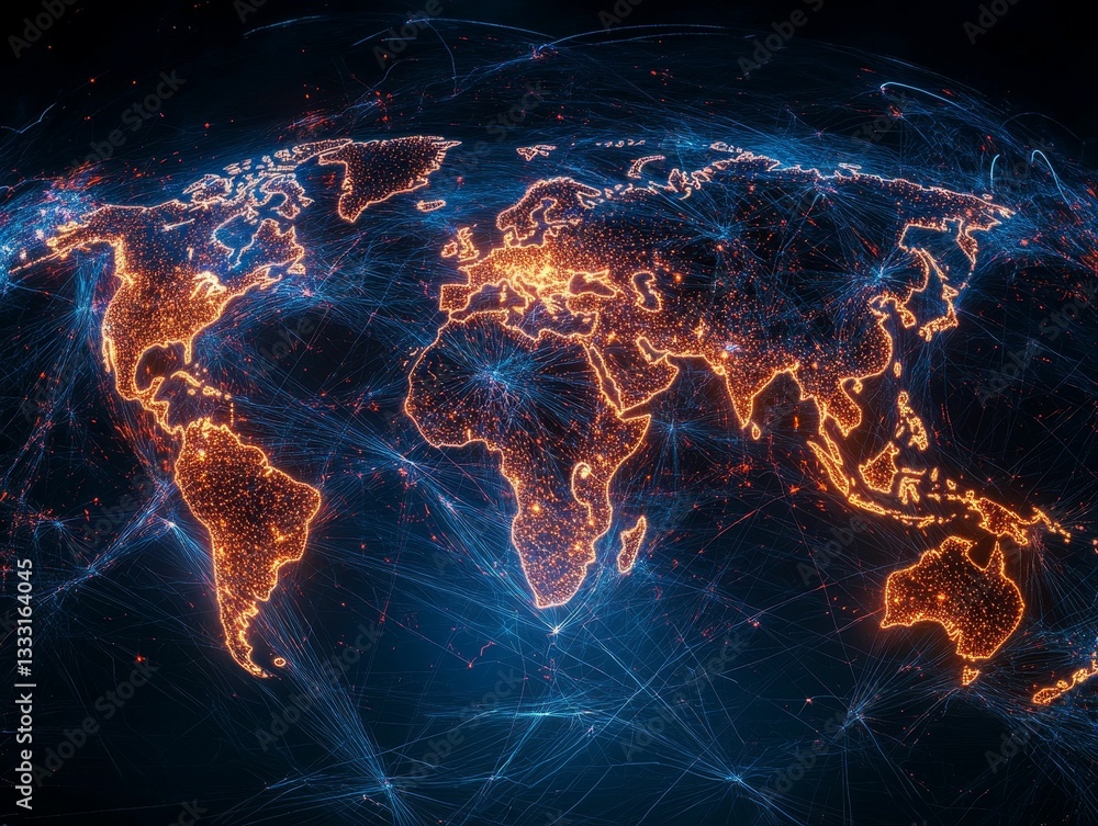 Fototapeta premium Global network connectivity radiating across the world.