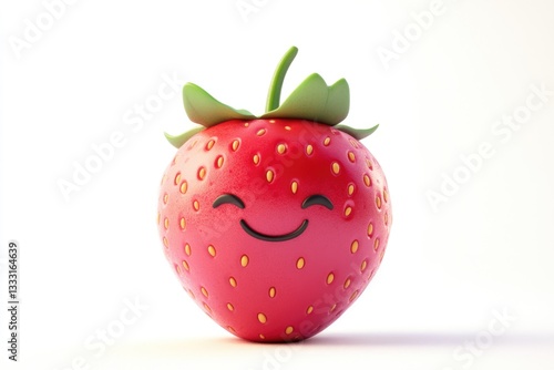 A cheerful cartoon strawberry with a smiling face, isolated on a white background.