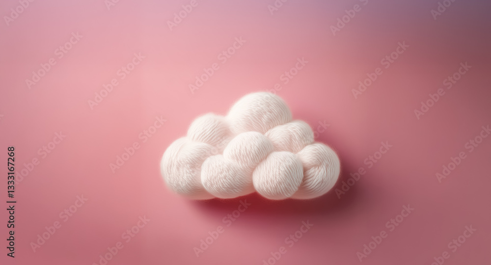 A soft, fluffy white cloud is centered on a smooth, light pink background. The cloud appears to be crafted from cotton or wool, creating a gentle, simple, and isolated scene. A soft, fluffy white cloud is centered on a smooth, light pink background. The cloud appears to be crafted from cotton or wool, creating a gentle, simple, and isolated scene.