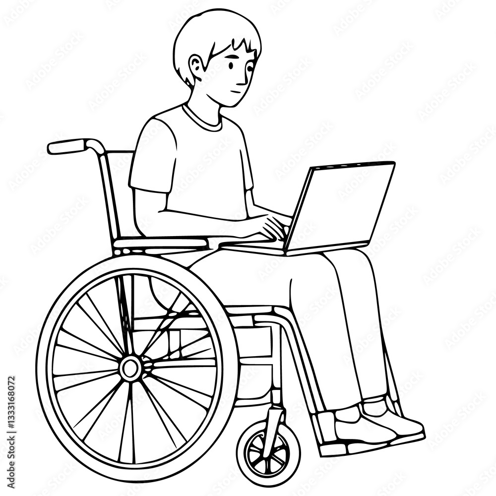 disabled man in wheelchair,sits working at the computer on a laptop disabled man in wheelchair,sits working at the computer on a laptop