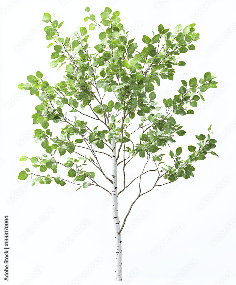 Aspen tree with lush green leaves on white background Aspen tree with lush green leaves on white background
