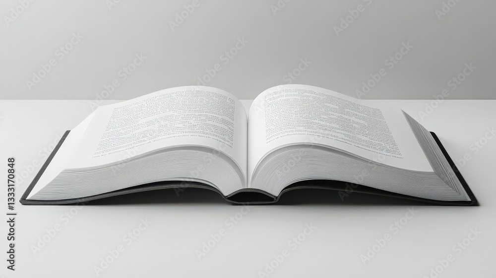 Open book on a table displaying blank pages and minimal design Open book on a table displaying blank pages and minimal design