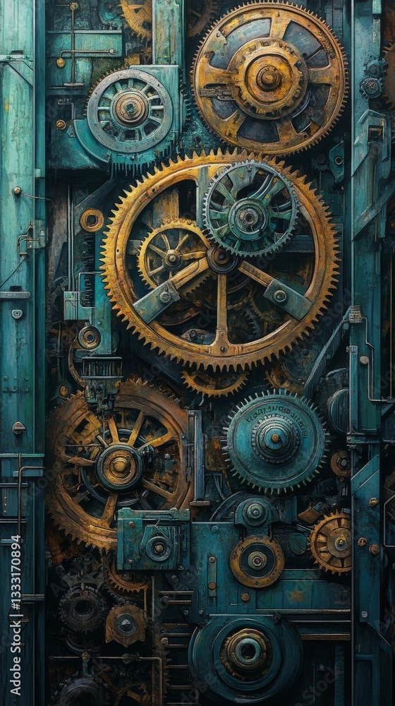Intricate gears machine steampunk clockwork mechanisms system Intricate gears machine steampunk clockwork mechanisms system
