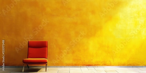 Modern Orange Chair Against Yellow Ochre Textured Wall
