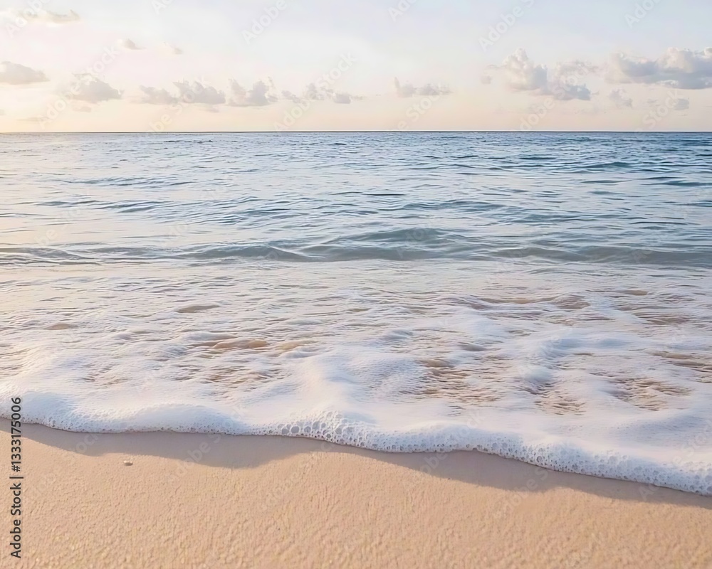 Fototapeta premium Tranquil Sunset Waves on Sandy Beach.