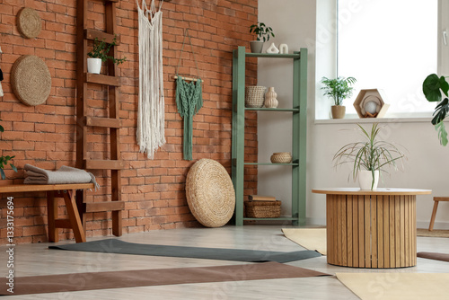 Interior of yoga studio wit...