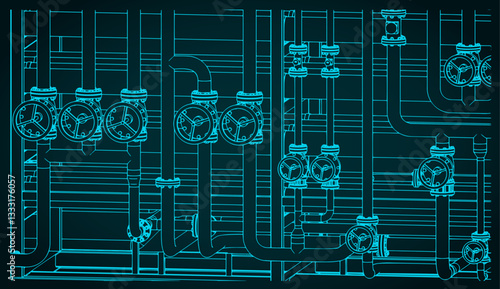 Industrial valves and pipes illustration