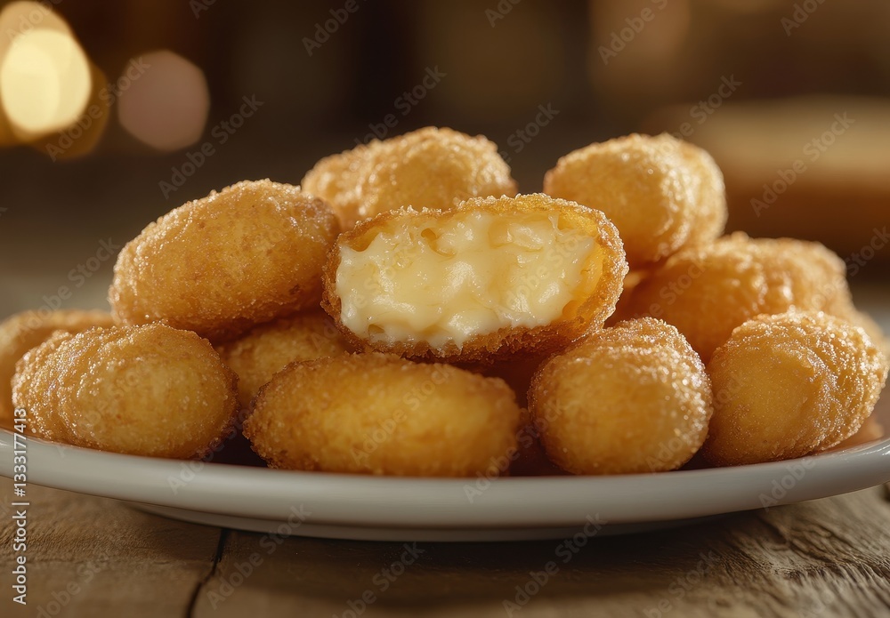 Crispy and Creamy Cheese Balls on Plate in Soft Focus Background for Delicious Snack or Appetizer Presentation Crispy and Creamy Cheese Balls on Plate in Soft Focus Background for Delicious Snack or Appetizer Presentation