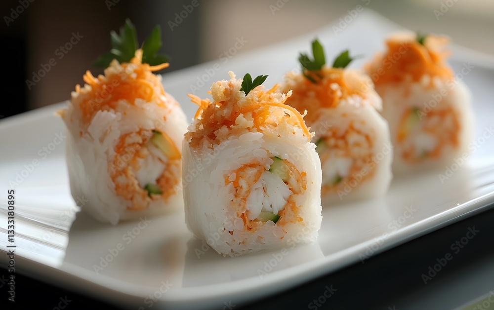 Delicious Crispy Shrimp Sushi Rolls Appetizer Plate Delicious Crispy Shrimp Sushi Rolls Appetizer Plate