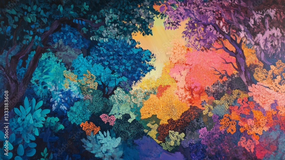 Fototapeta premium Colorful forest bathed in magical light