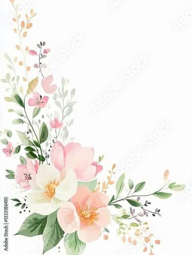 Watercolor peony floral clipart illustration delicate botanical flowers soft pastel petals green leaves artistic bouquet decorative nature design elegant hand painted digital artwork vintage aesthetic