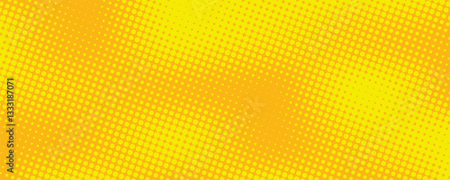 Yellow halftone pattern. Retro comic gradient background. Bright orange pixelated dotted texture overlay. dots vector ilustration