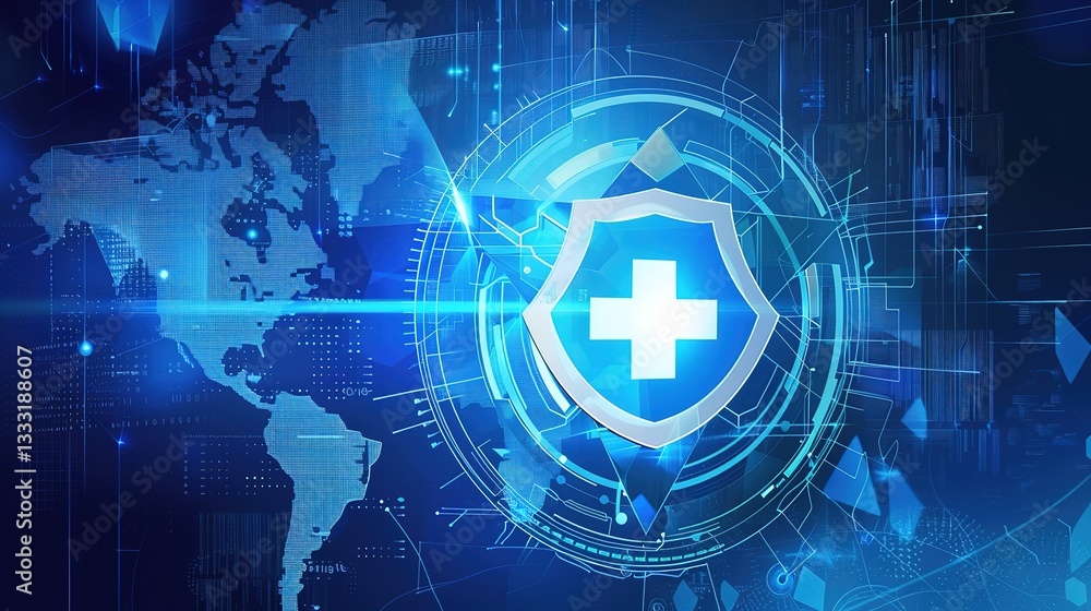 Obraz premium Background_of_Blue_Technology_Medical_Shield_Display