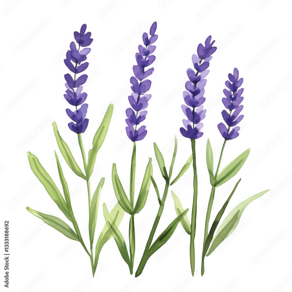 Naklejka premium Lavender Illustration on White Background