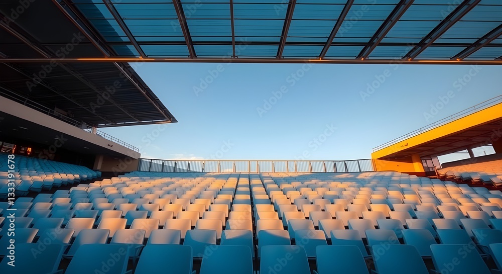 Fototapeta premium Empty Stadium Seats Under Covered Roof.