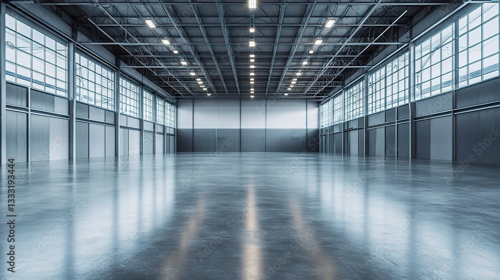Spacious Empty Industrial Warehouse with Polished Concrete Floor Spacious Empty Industrial Warehouse with Polished Concrete Floor