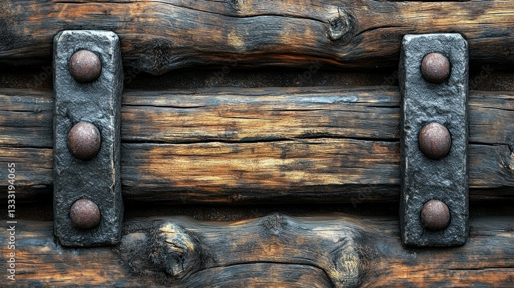 Rustic wooden planks with metal reinforcement Rustic wooden planks with metal reinforcement