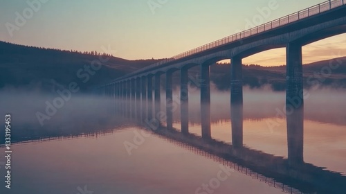 Wallpaper Mural A long concrete bridge spans over a misty body of water Torontodigital.ca