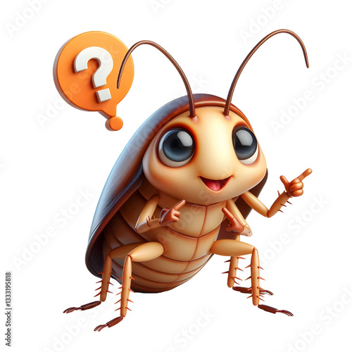 Cute 3D cockroach isolated on white background