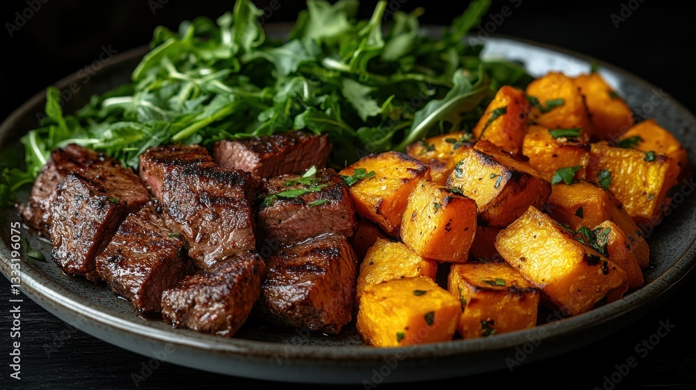 Seared Steak with Roasted Butternut Squash and Greens Seared Steak with Roasted Butternut Squash and Greens
