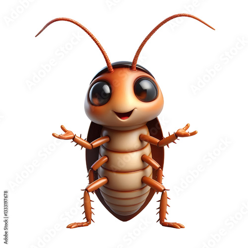 Cute 3D cockroach isolated on white background