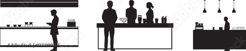 Silhouette of a person standing at a food court counter vector silhouette