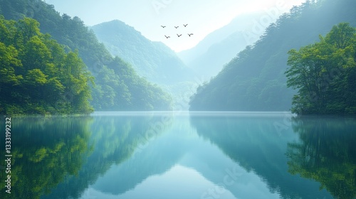 Fototapeta Naklejka Na Ścianę i Meble -  Serene mountain lake vista (1)