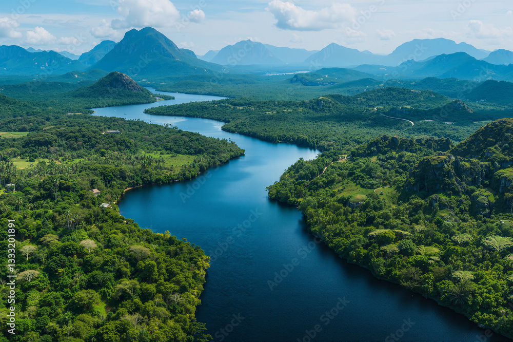 A river in a tropical forest seen from above. A river in a tropical forest seen from above.